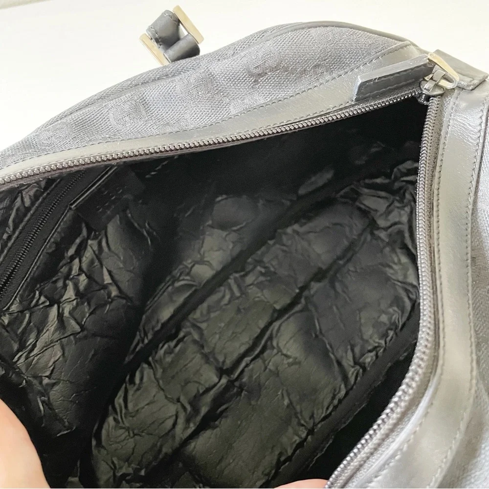 Gucci black monogram canvas and leather satchel bag